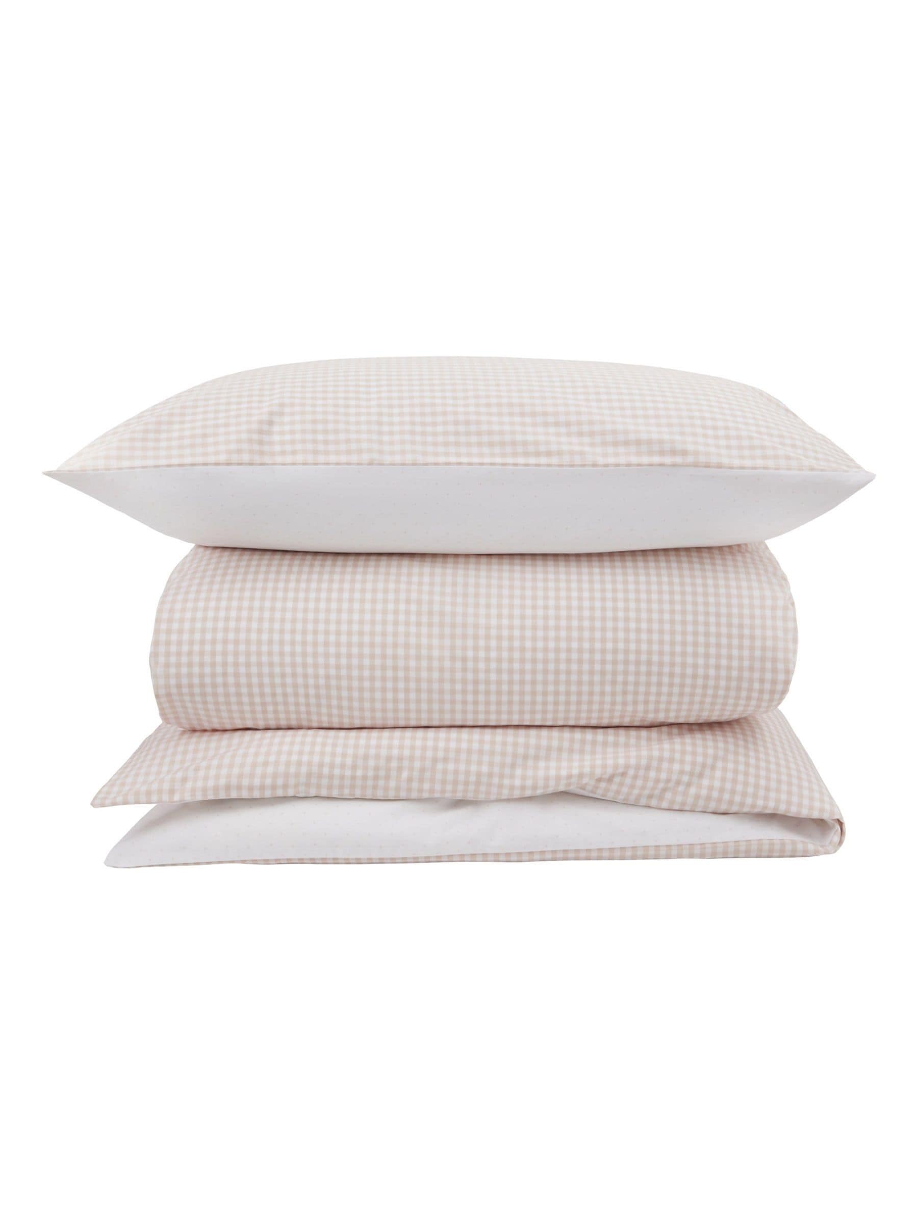 The White Company pink reversible gingham bed linen set (British brand)