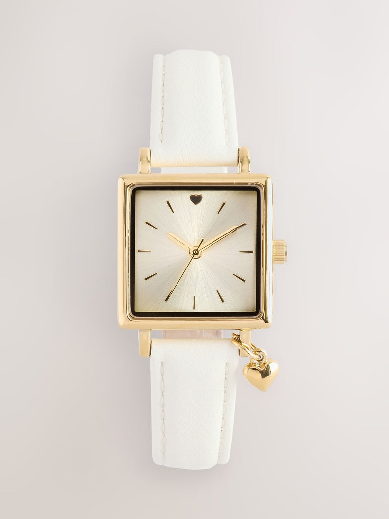 Ecru Square Heart Charm Watch 2.5cm square - British product