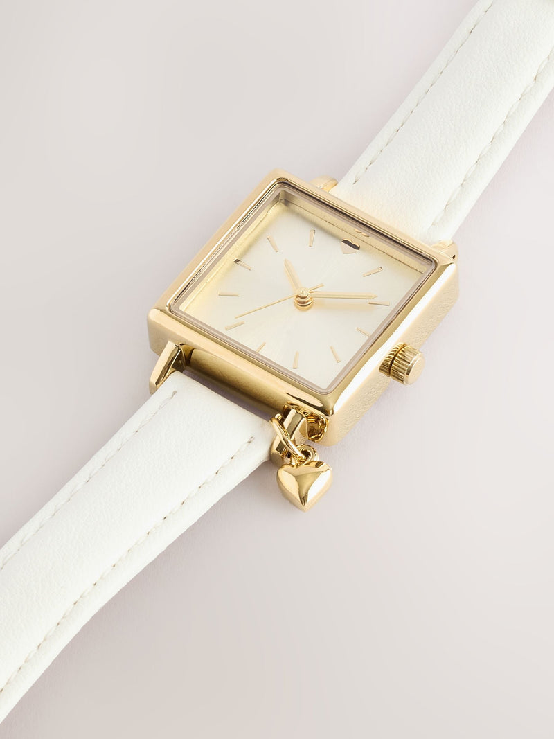 Ecru Square Heart Charm Watch 2.5cm square - British product