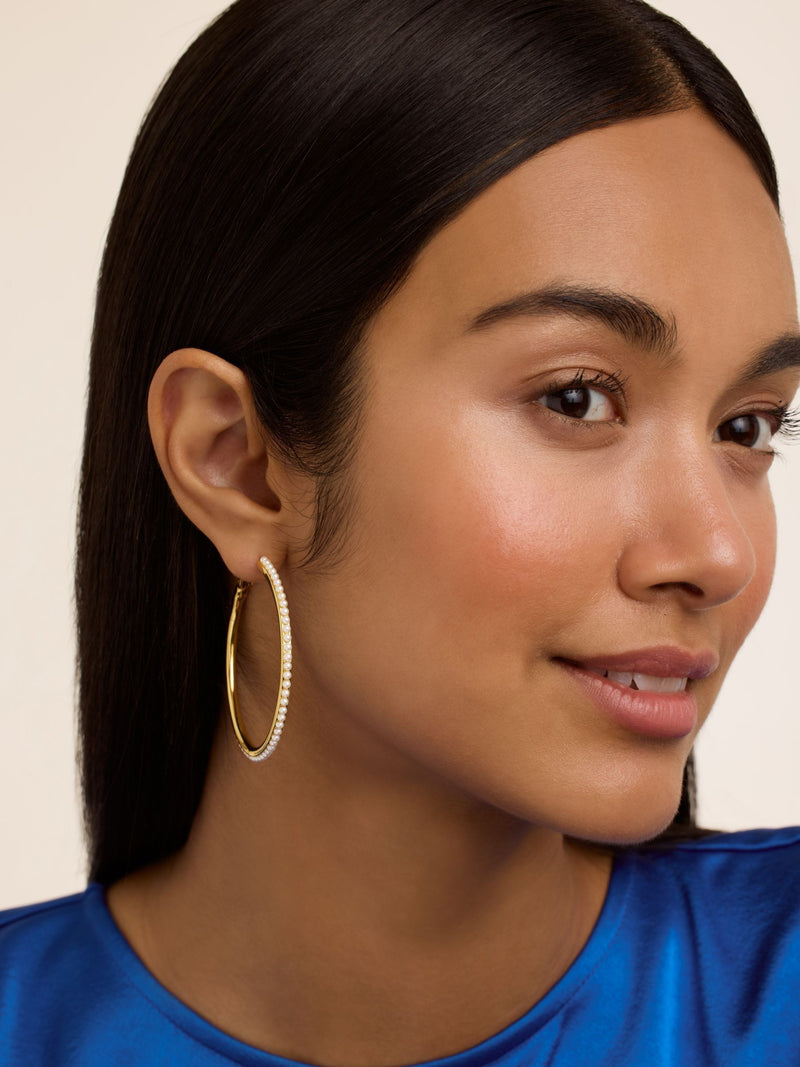 Ted Baker gold tone pearl hoop earrings 5.3cm (British brand)