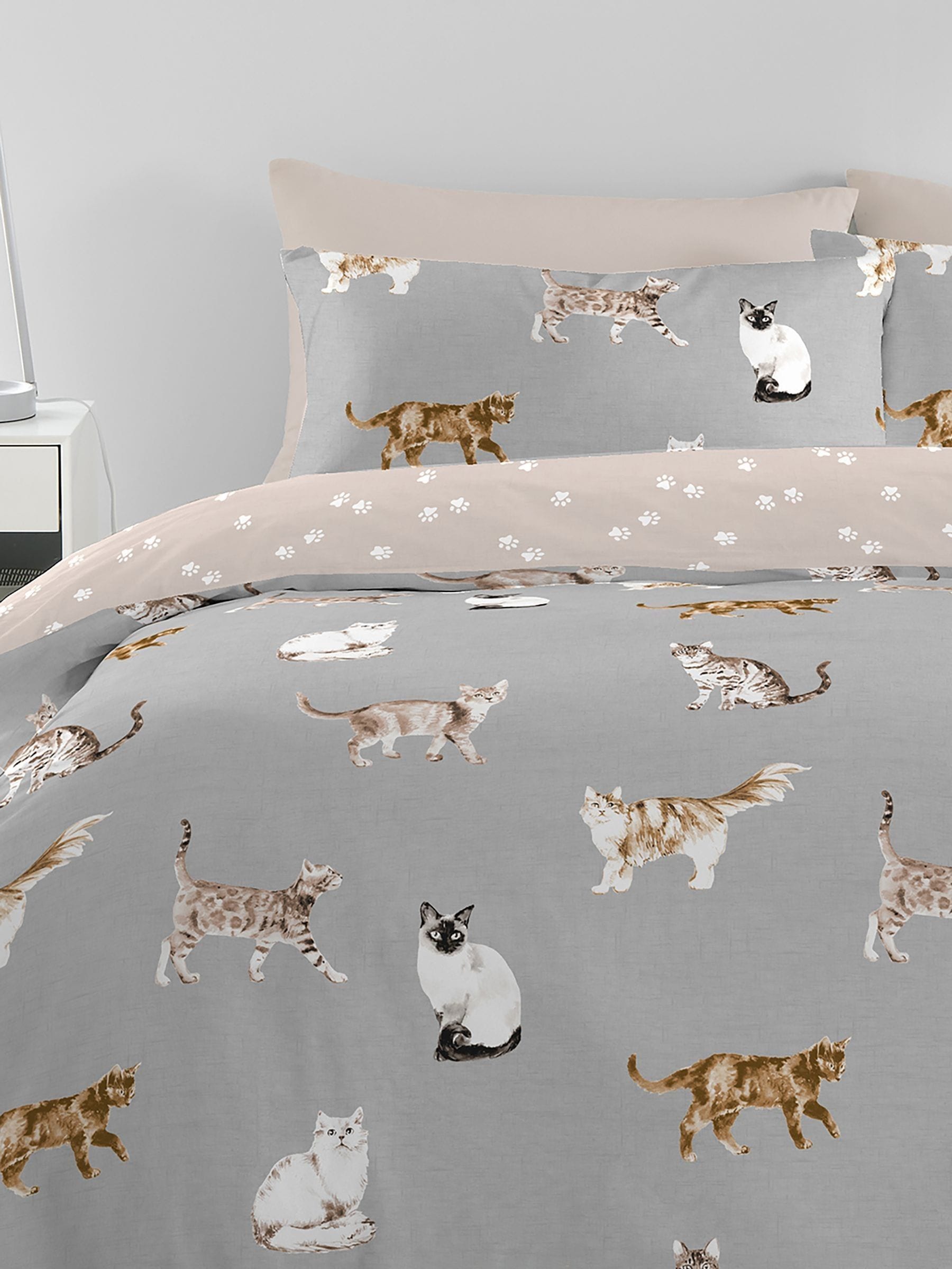 Fusion Grey Cats Easycare Duvet Cover Set