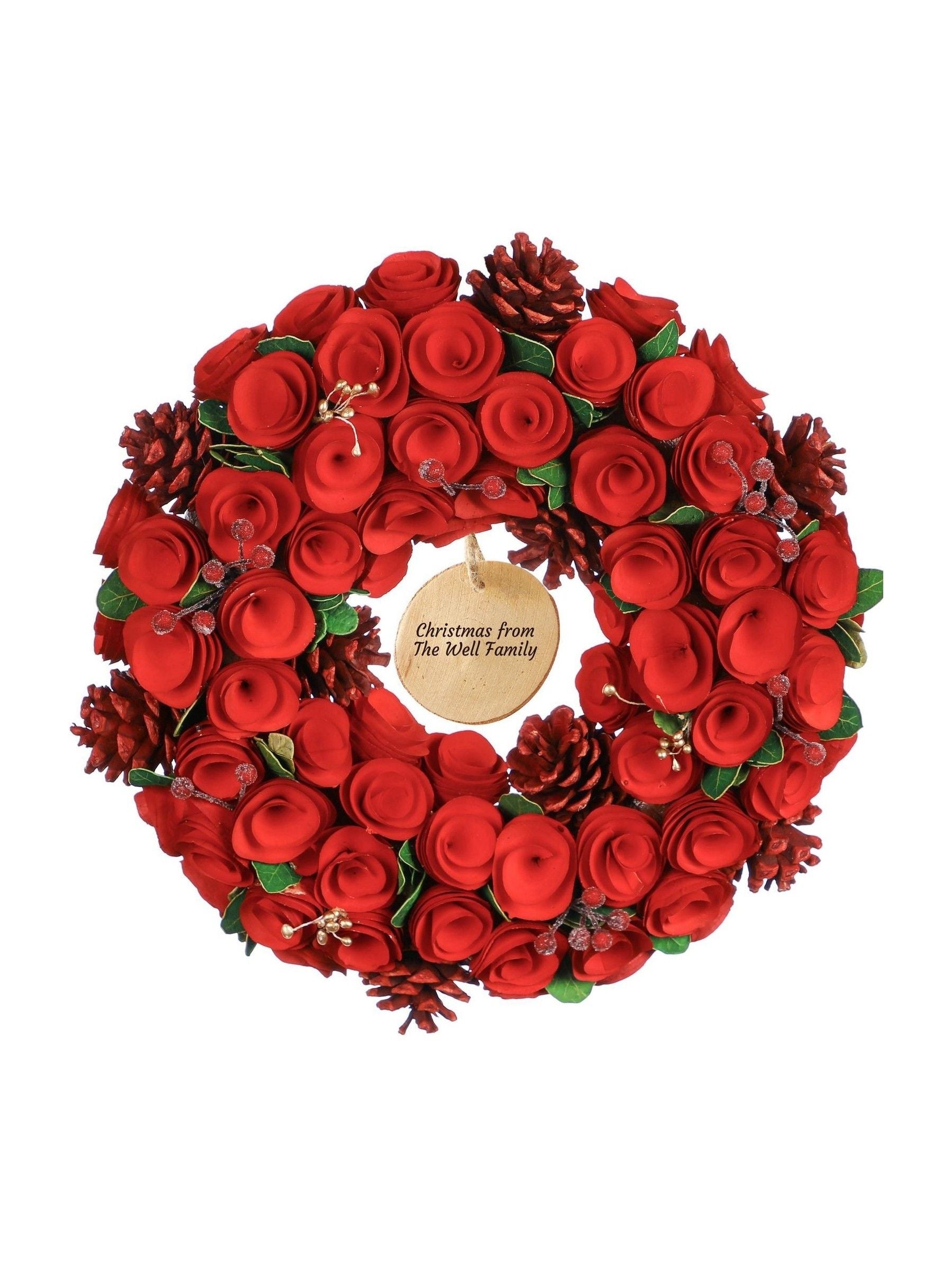 Dibor Personalised Christmas Wreath Russet Pinecones 35cm, imported from the UK