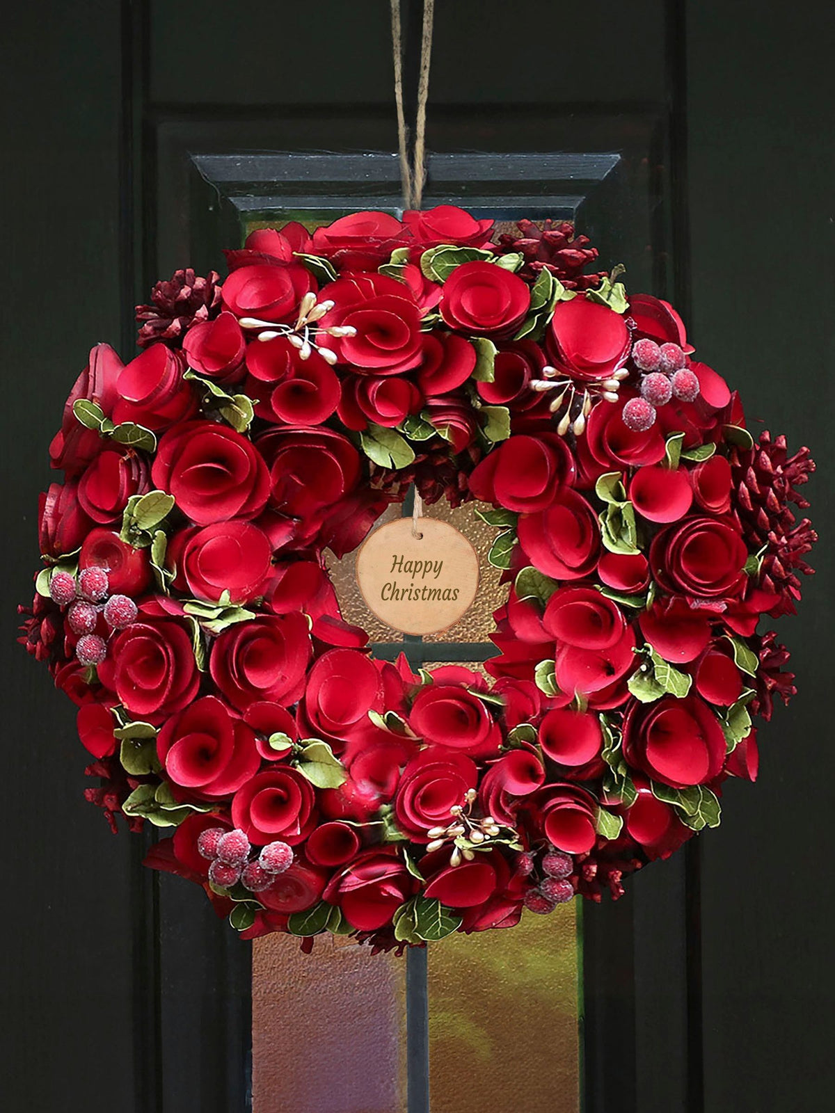 Dibor Personalised Christmas Wreath Russet Pinecones 35cm, imported from the UK
