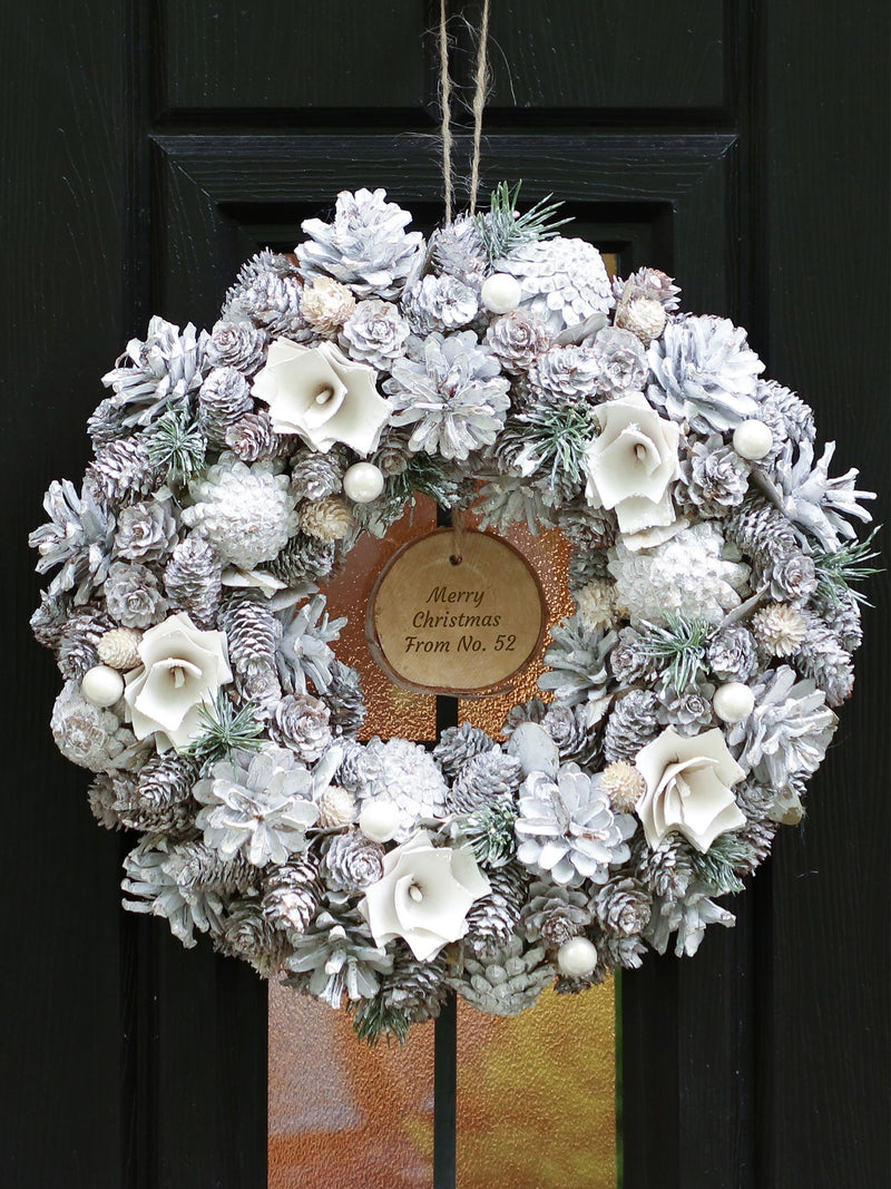 Dibor Personalised Christmas Wreath White 35cm, imported from the UK