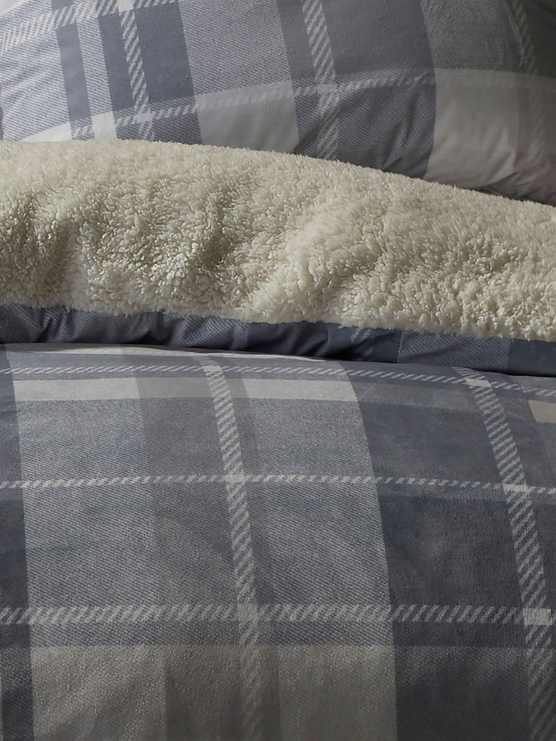 Fusion Grey Mulford Check Plush Duvet Cover Set - British product
