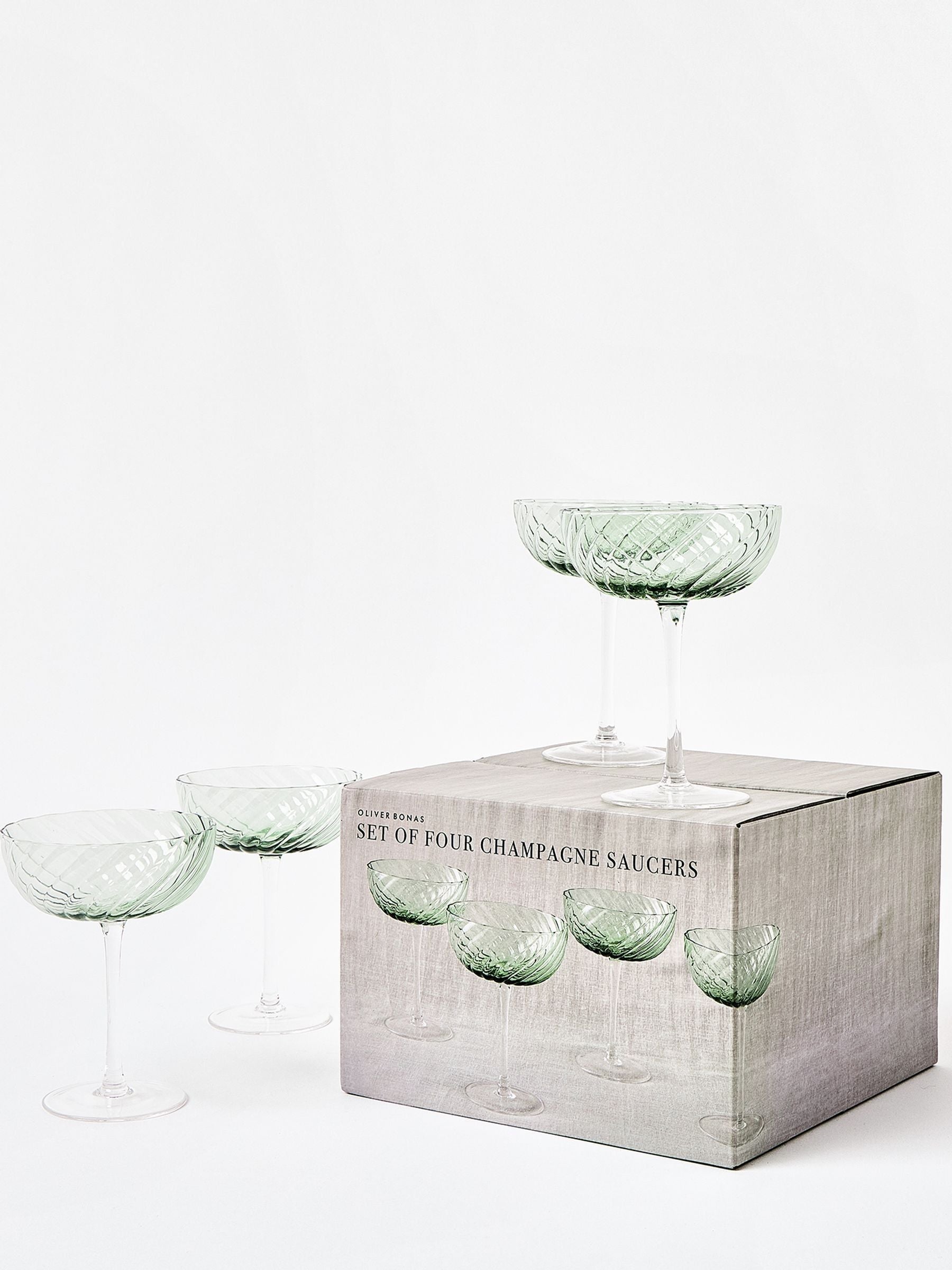 Oliver Bonas Green Elena Swirl Champagne Saucers Set of Four