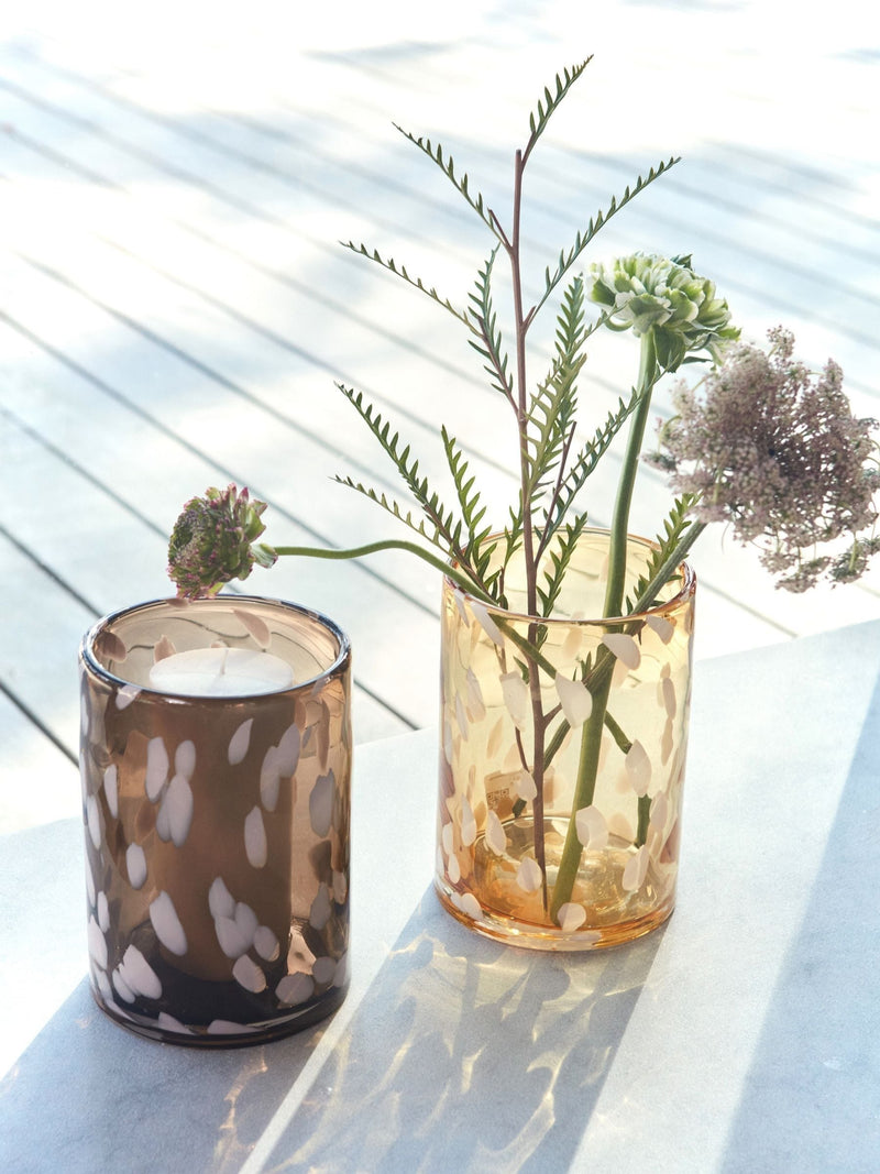 OYOY Living Smoke Jali Hurricane glass lantern 13x13x19cm, imported from the UK