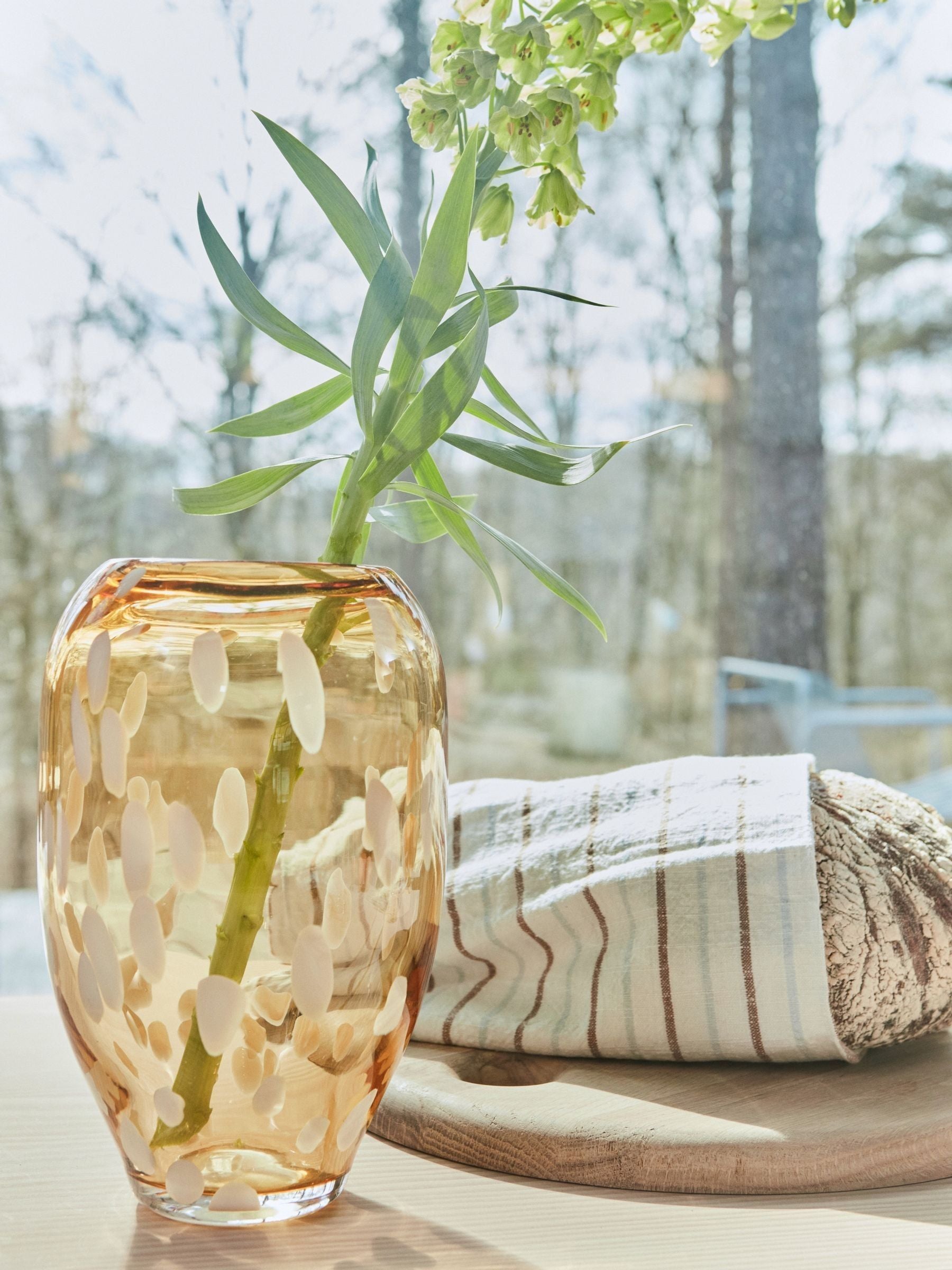 Handmade Glass Tall Vase with Colorful Details 14cm Diameter x 23cm Height