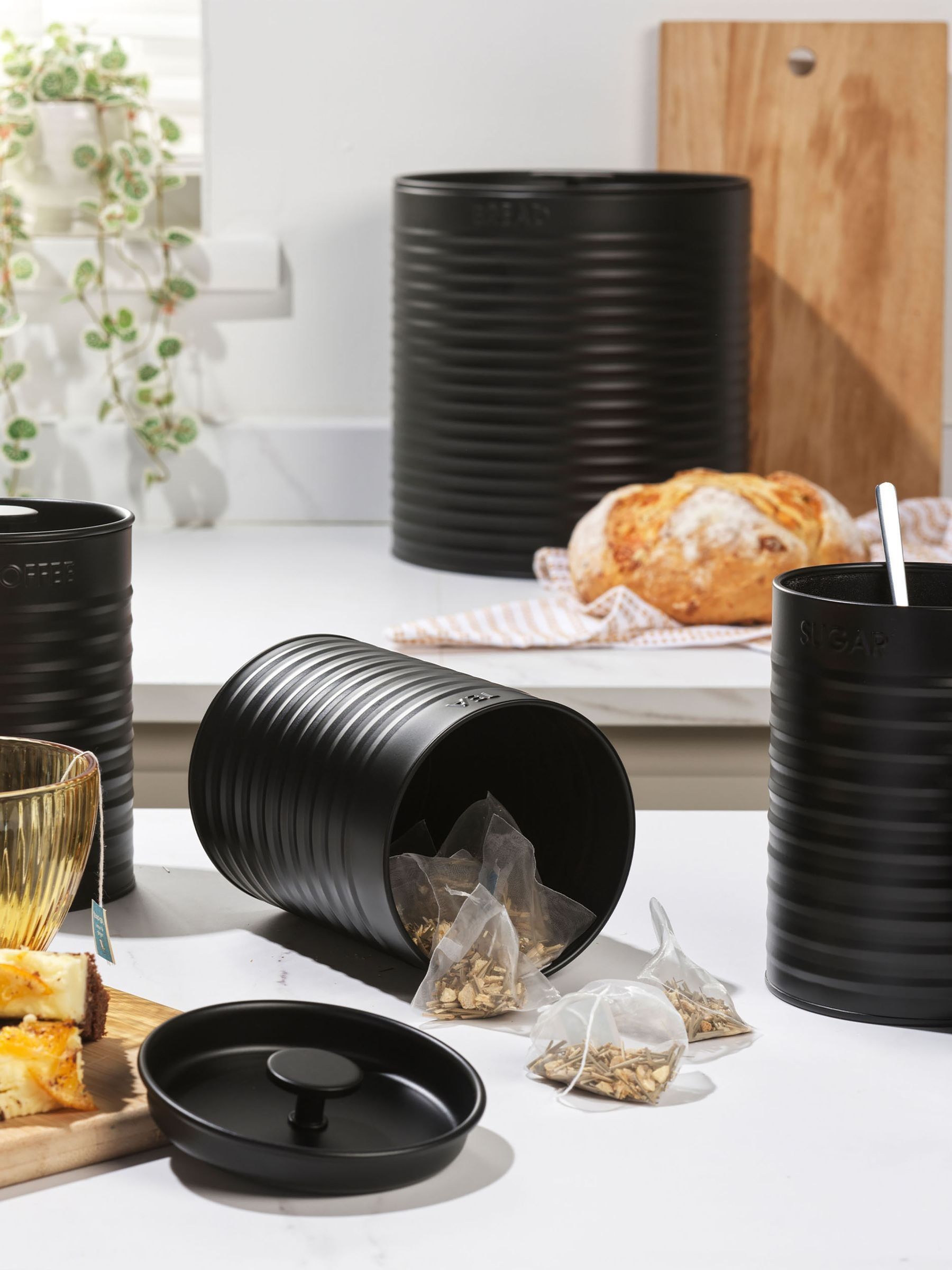 Russell Hobbs 4 Piece Black Ribbed Countertop Set, imported from the UK