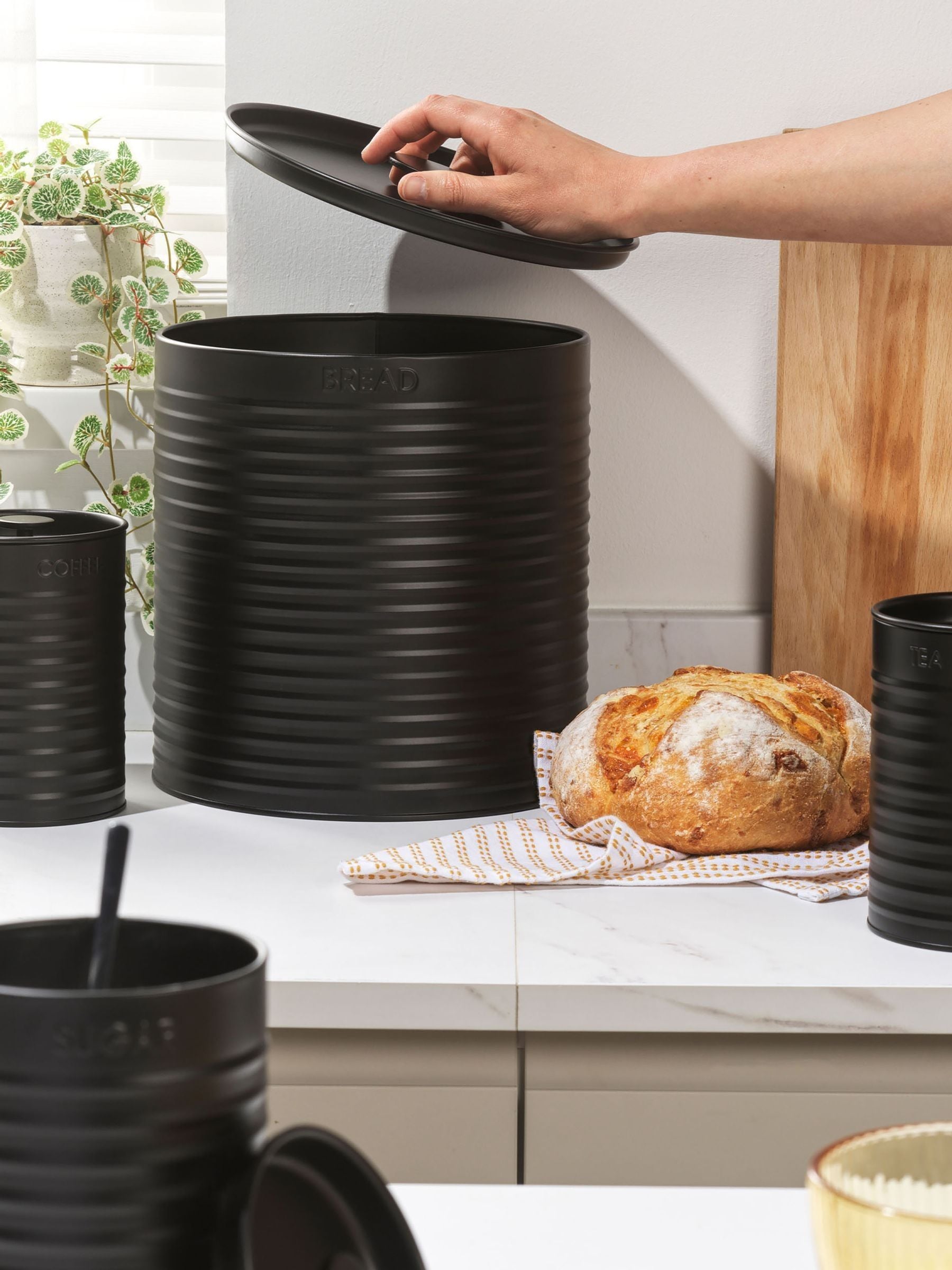 Russell Hobbs 4 Piece Black Ribbed Countertop Set, imported from the UK