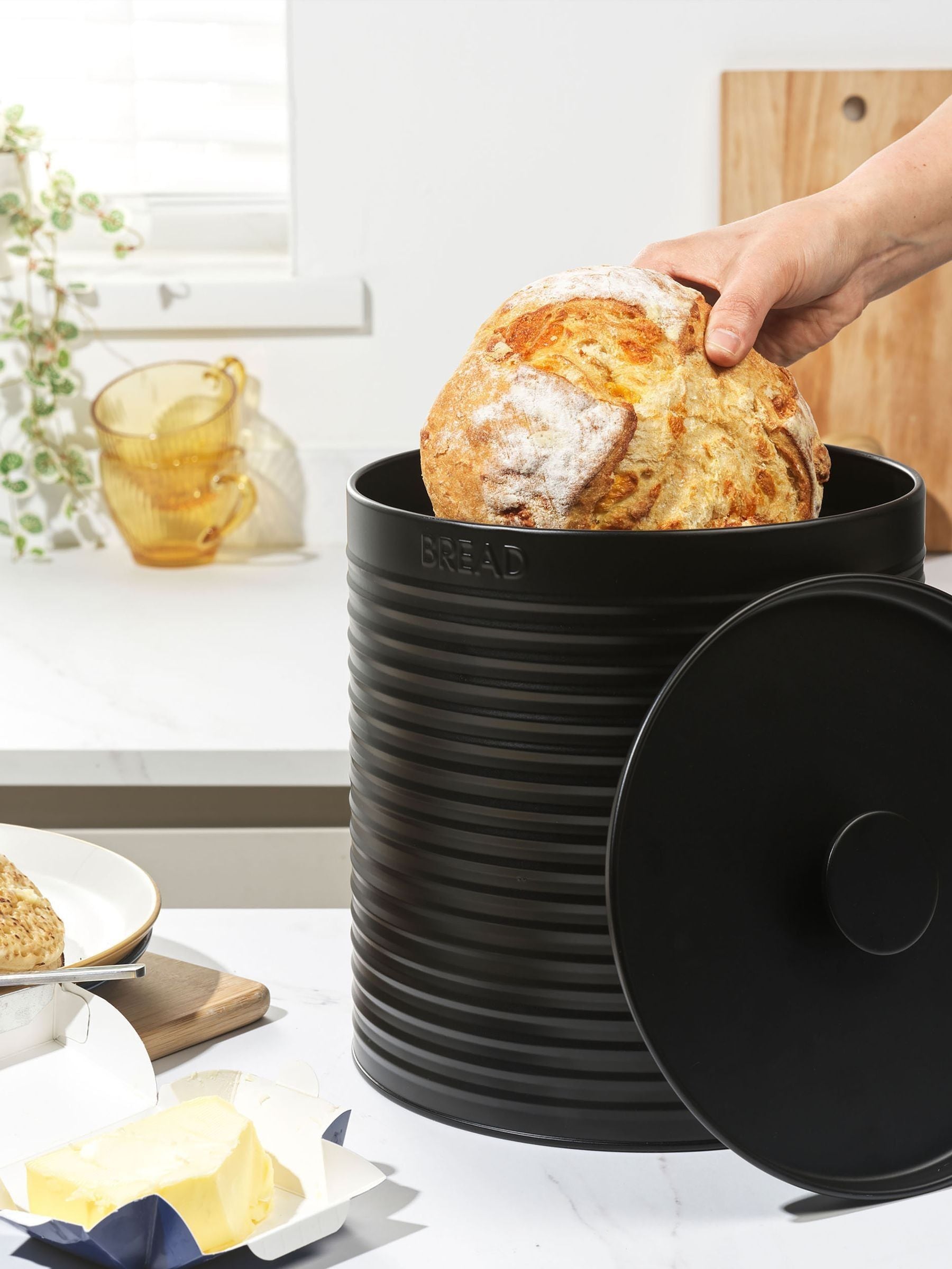 Russell Hobbs 4 Piece Black Ribbed Countertop Set, imported from the UK