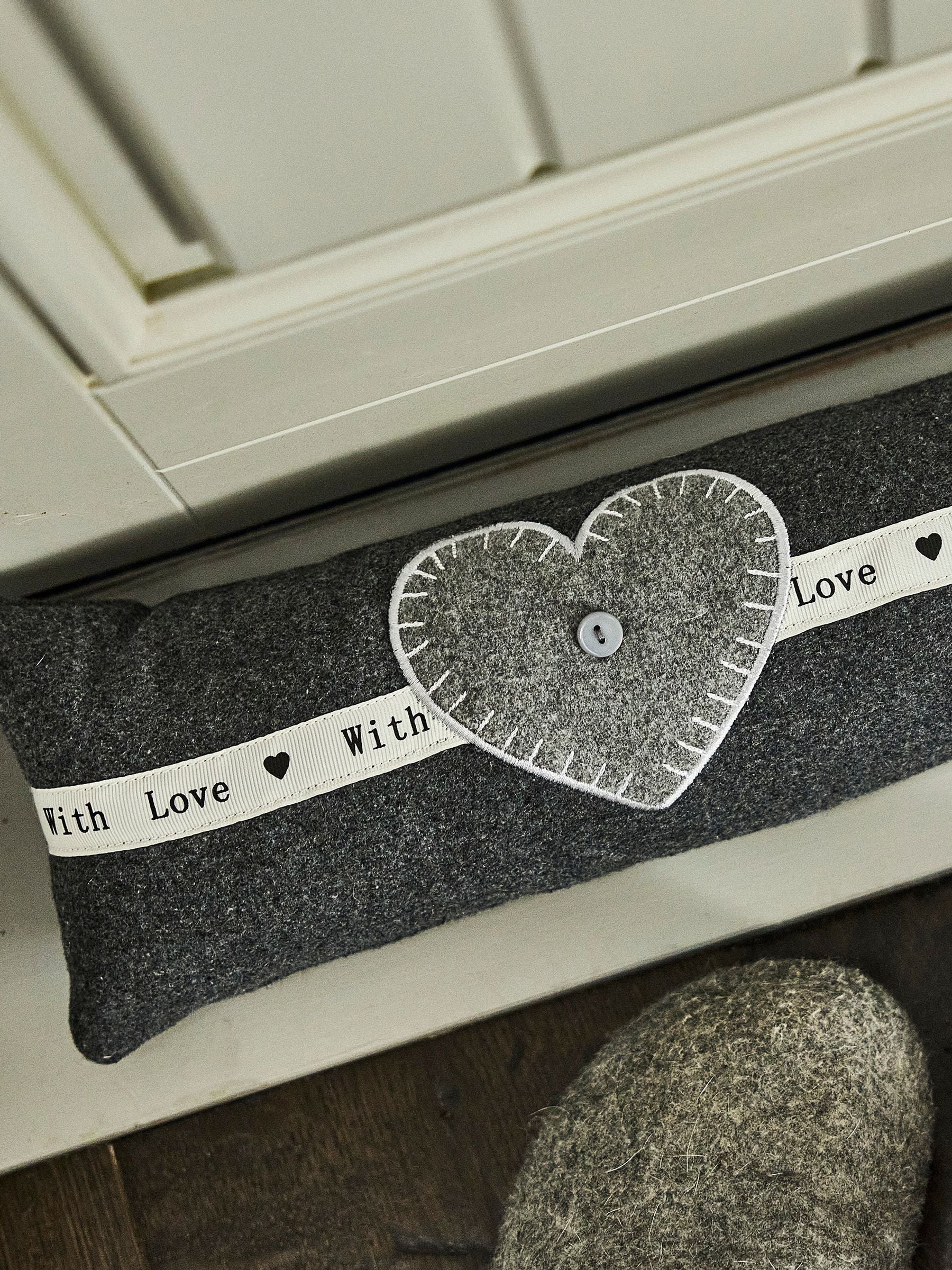 Dibor Grey Made with Love Heart Draught Excluder