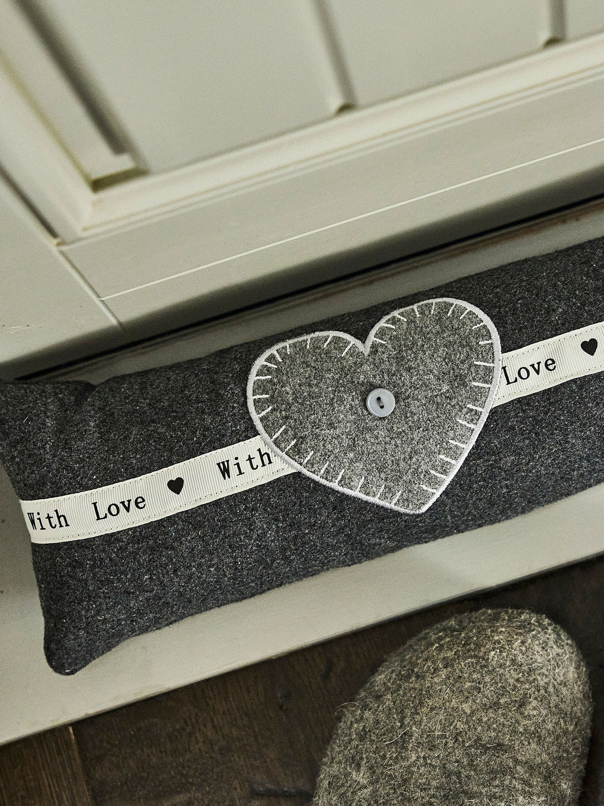 Dibor Grey Made with Love Heart Draught Excluder