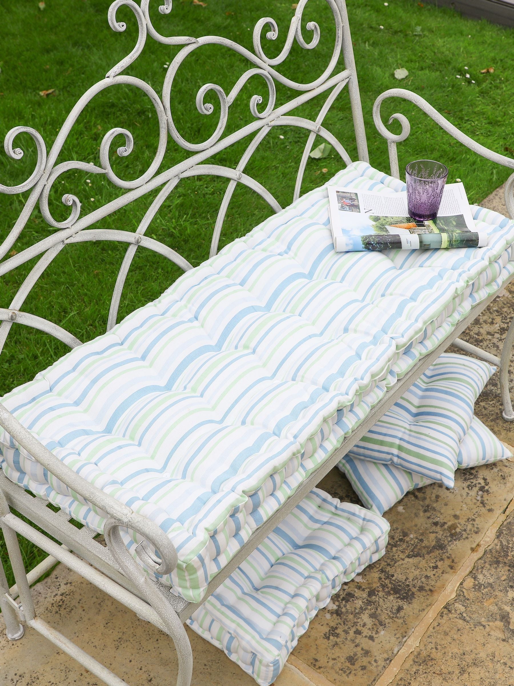 Dibor Blue Tenby Stripe Cotton Bench Cushion