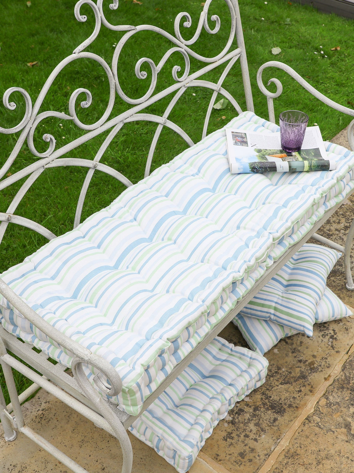 Dibor Blue Tenby Stripe Cotton Bench Cushion