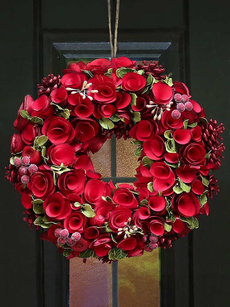 Dibor Red Winter Rose Wreath 35cm - British product