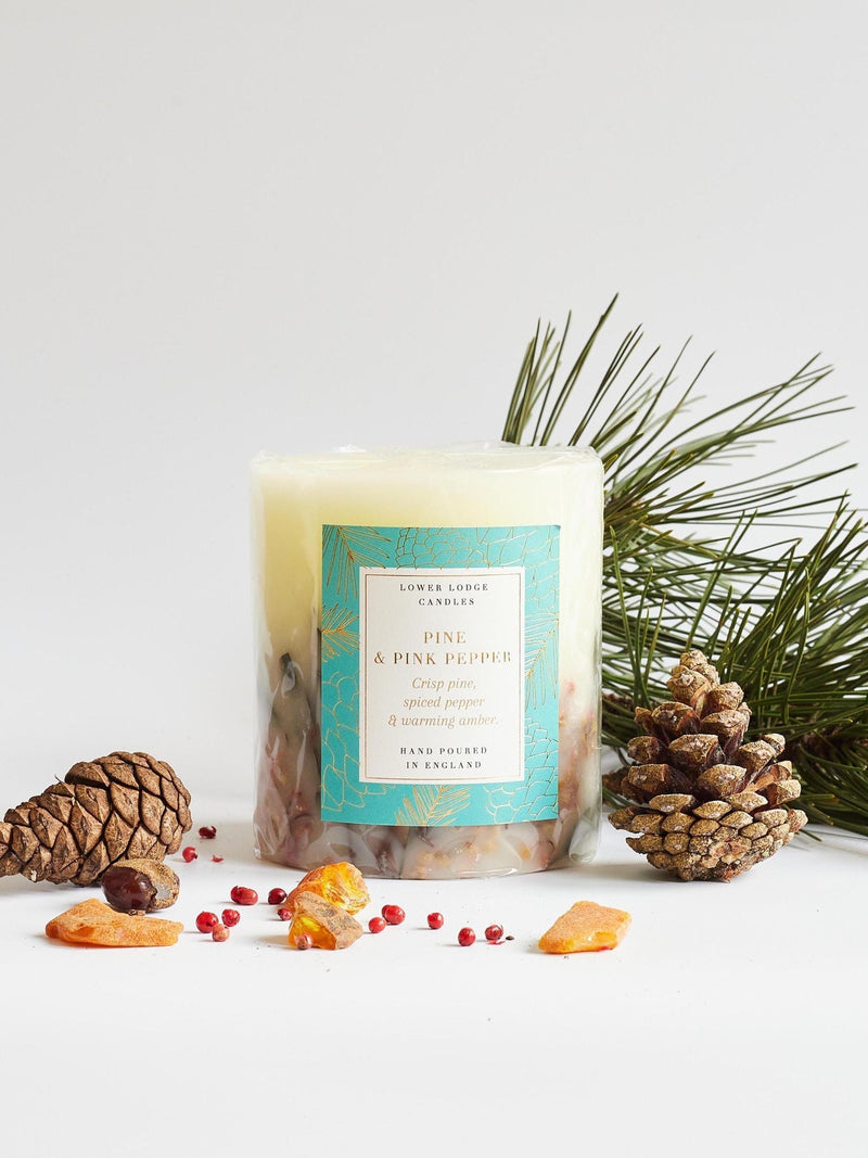 Large Pine and Pink Pepper Scented Botanical Candle
