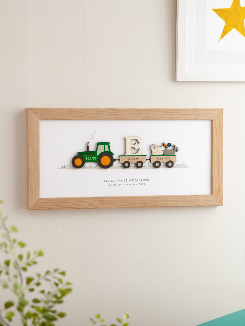 No Ordinary Gift tractor print in oak 18x40cm, imported from the UK