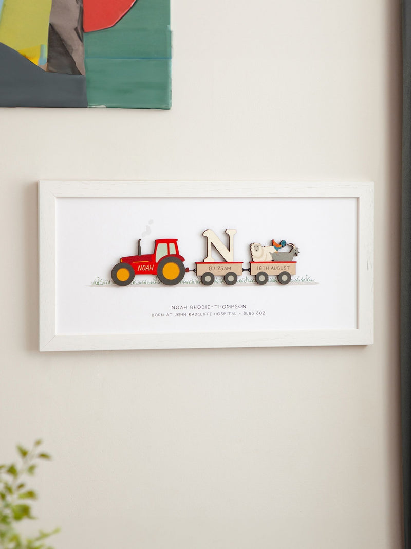 Personalised New Baby Wooden Tractor Print by No Ordinary Gift