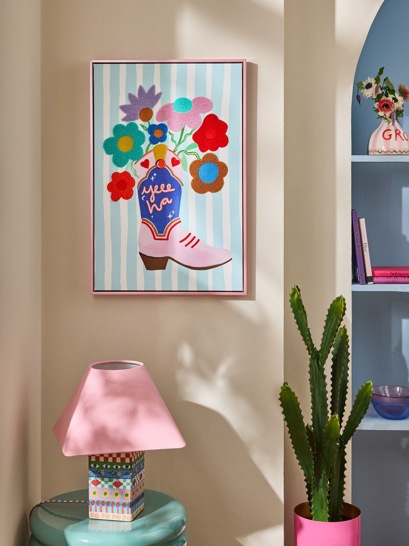 Eleanor Bowmer Pink Floral Cowgirl Boot Wall Art