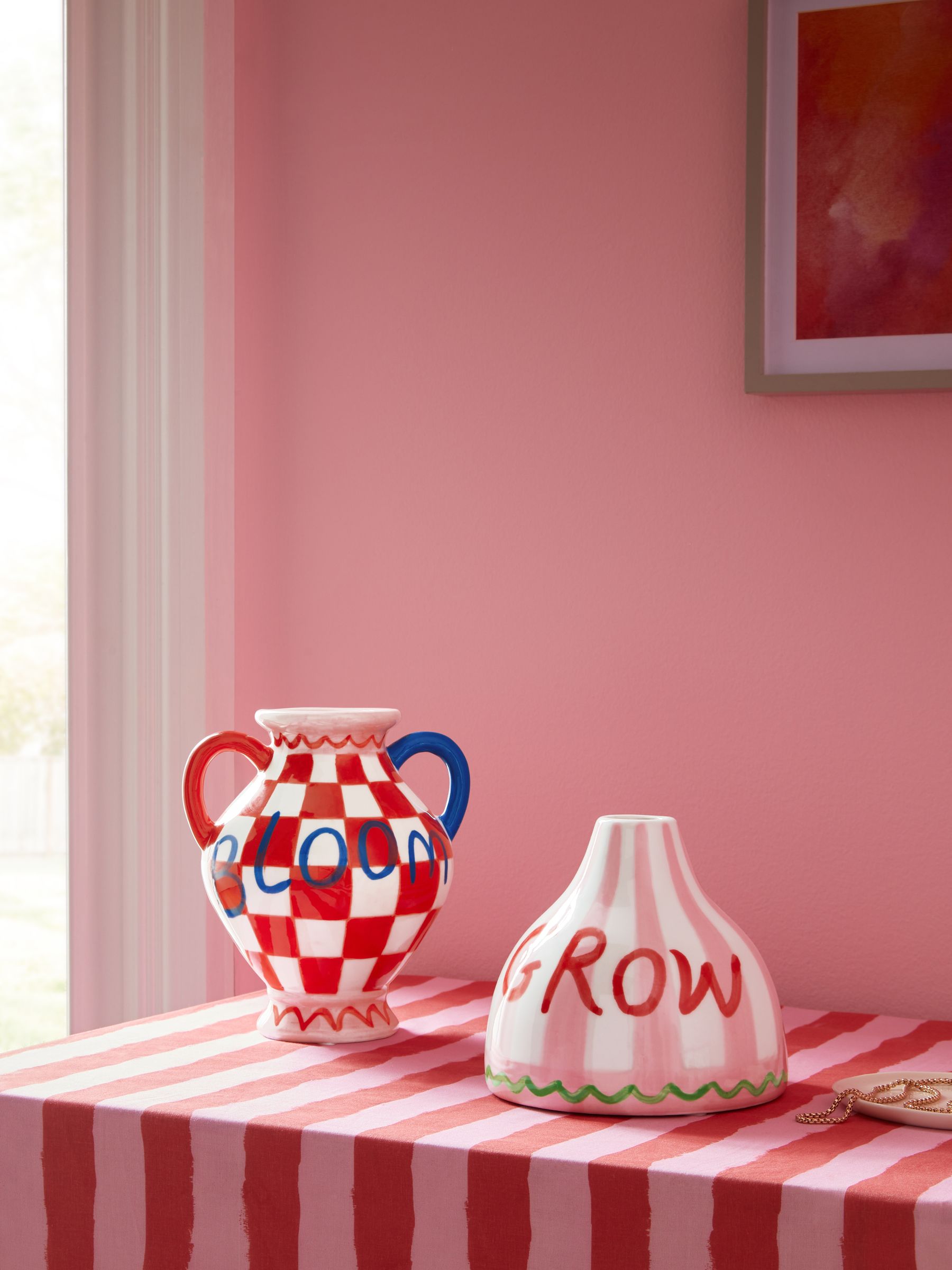 Set of Two Decorative Vases in Red and Pink