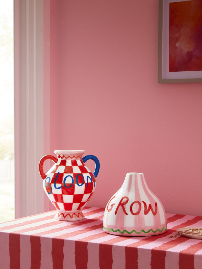Set of Two Decorative Vases in Red and Pink