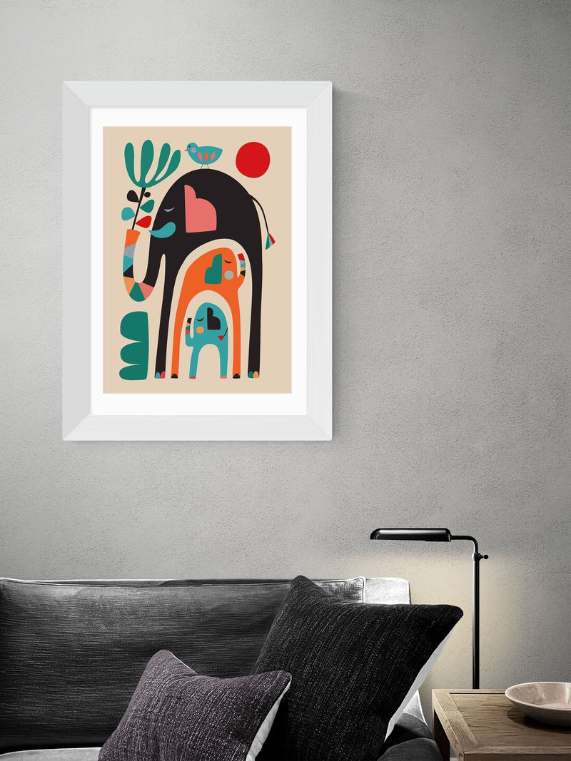 East End Prints White Three Elephants Framed Print Wall Art by Rachel Lee