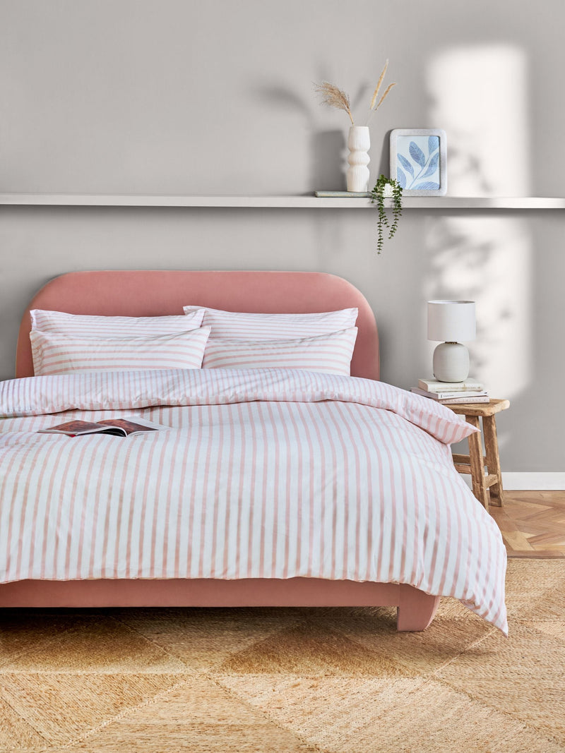 Pink white stripe reversible duvet cover set, imported from the UK
