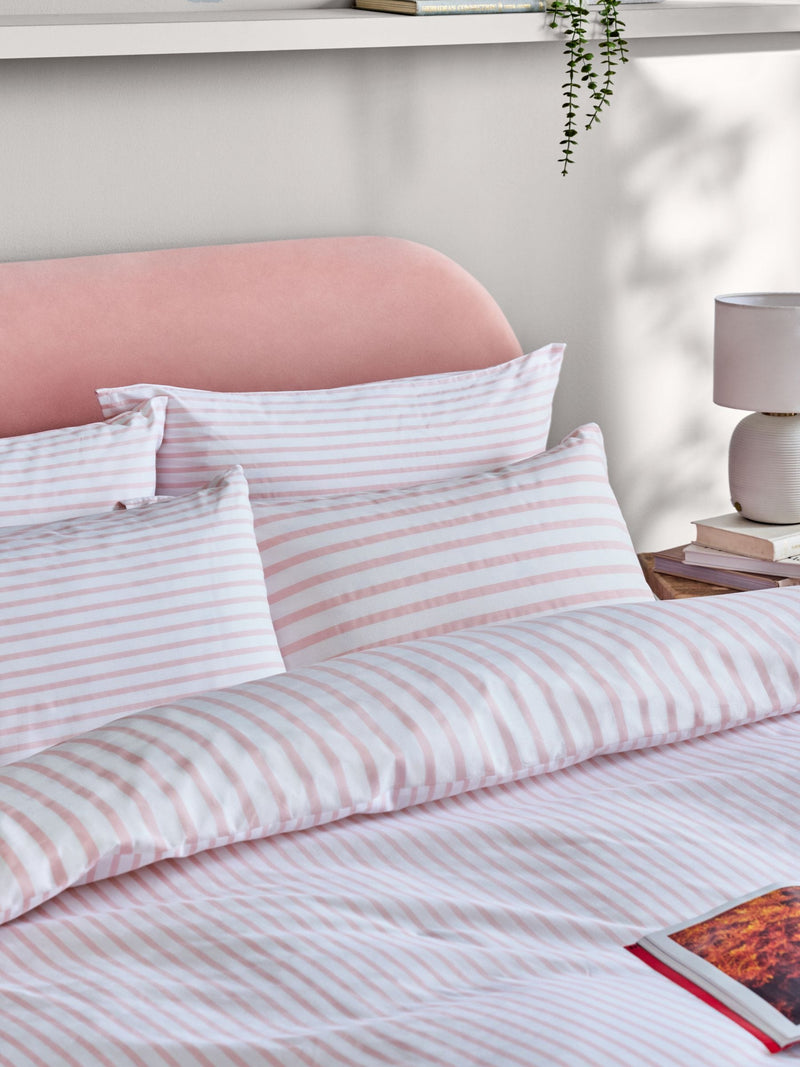 Pink white stripe reversible duvet cover set, imported from the UK