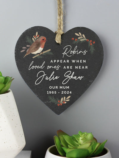 PMC Personalised Robins Appear When Loved Ones Are Near Memorial Hanging Slate 11x11x0.6 cm