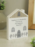 PMC personalised grey wooden house ornament 17.5cm tall, imported from the UK