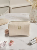 Personalised alphabet makeup bag in ribbed velvet, imported from the UK