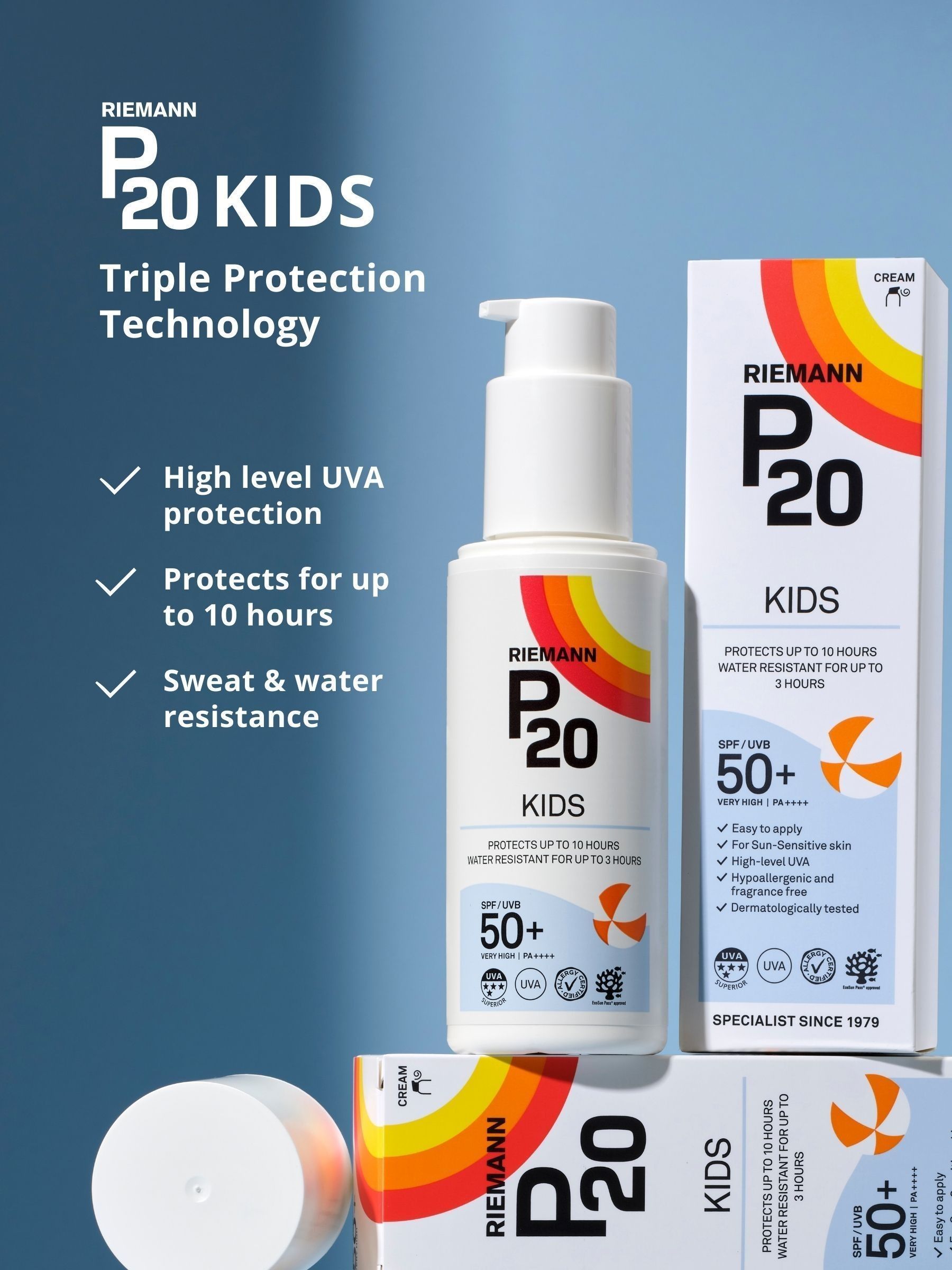 P20 kids SPF 50+ suncream, imported from the UK