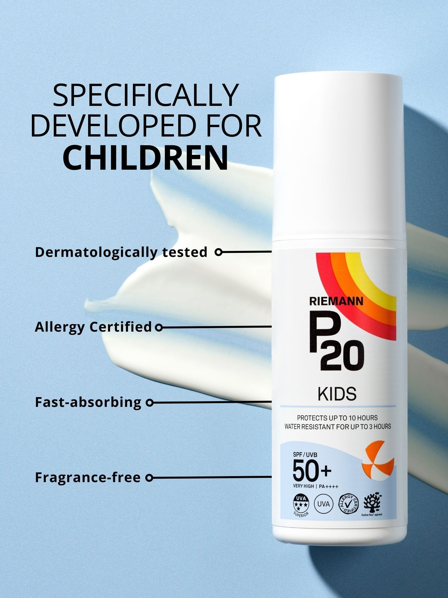 P20 kids SPF 50+ suncream, imported from the UK