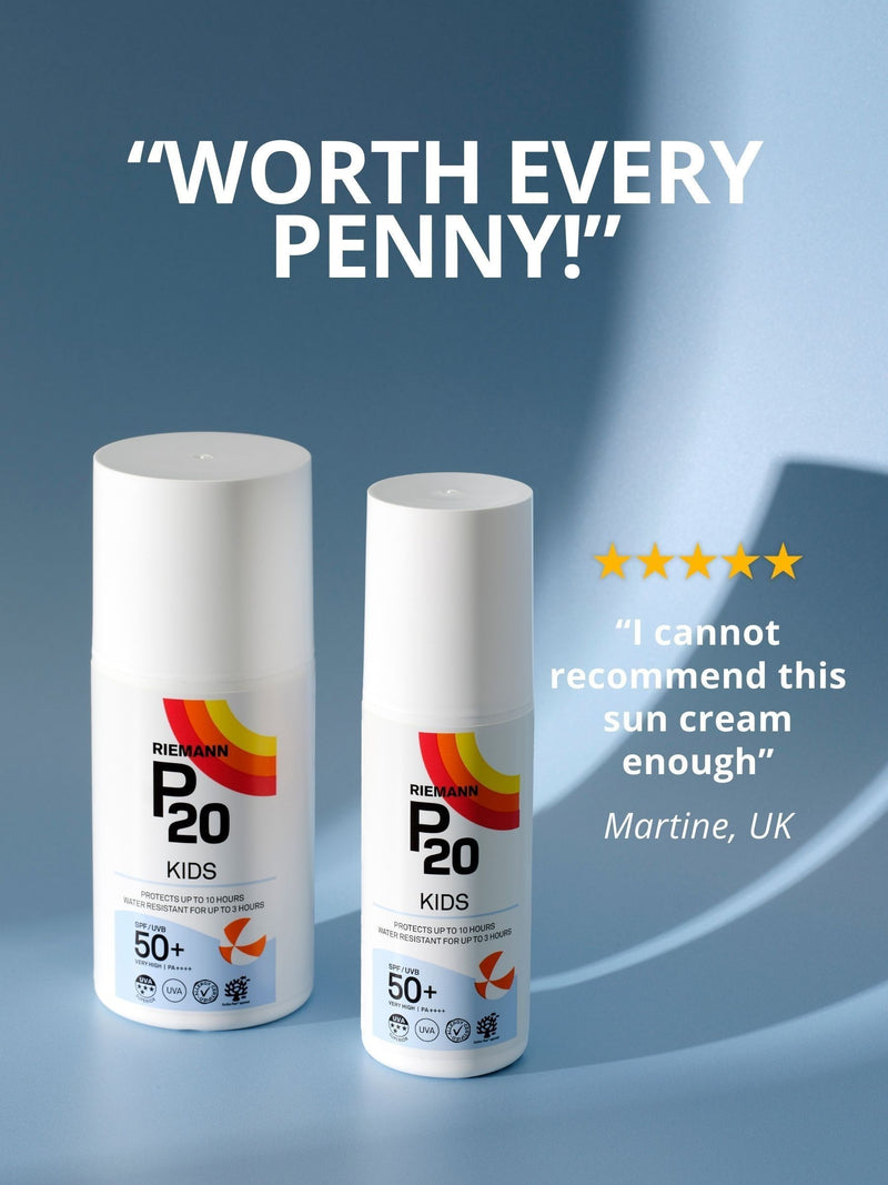 P20 kids SPF 50+ suncream, imported from the UK