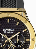 42mm Gold-Plated Sports Watch with Silicone Strap and 50m Water Resistance