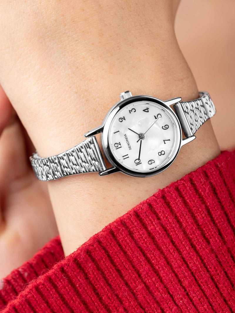 Women's Analogue Watch with Stainless Steel Expanding Bracelet and White Dial, 23mm Case