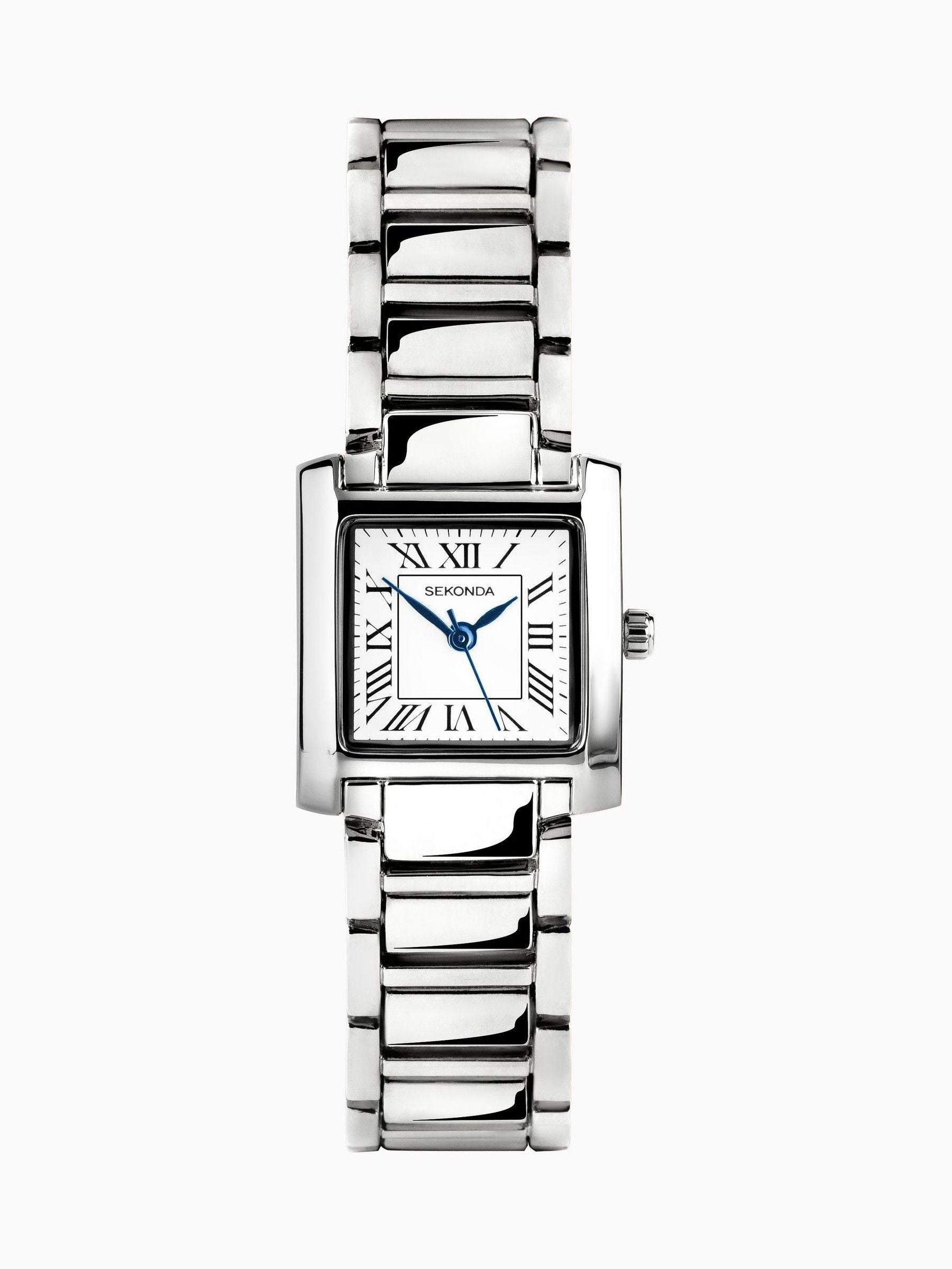 Analogue Watch with White Dial and Roman Numerals, Gold-Plated Alloy Bracelet, Rectangular Case, 21mm