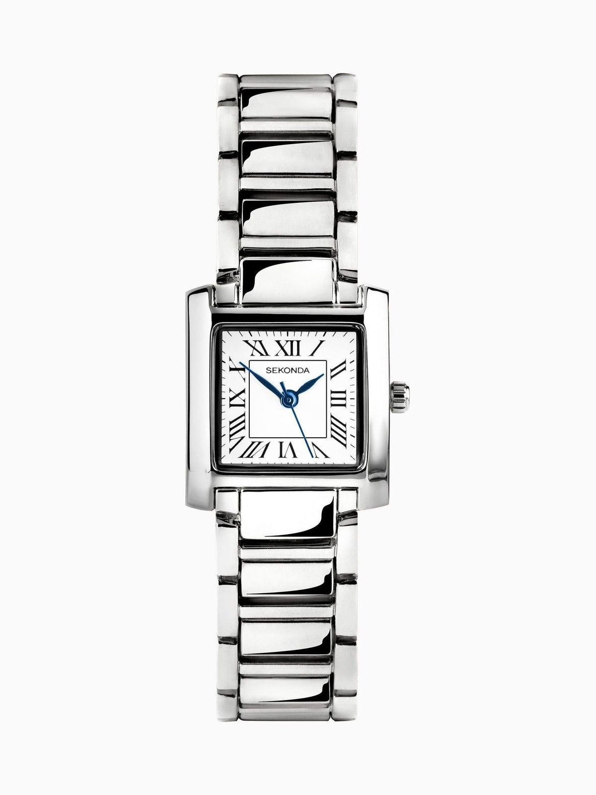 Analogue Watch with White Dial and Roman Numerals, Gold-Plated Alloy Bracelet, Rectangular Case, 21mm