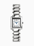 Analogue Watch with White Dial and Roman Numerals, Gold-Plated Alloy Bracelet, Rectangular Case, 21mm