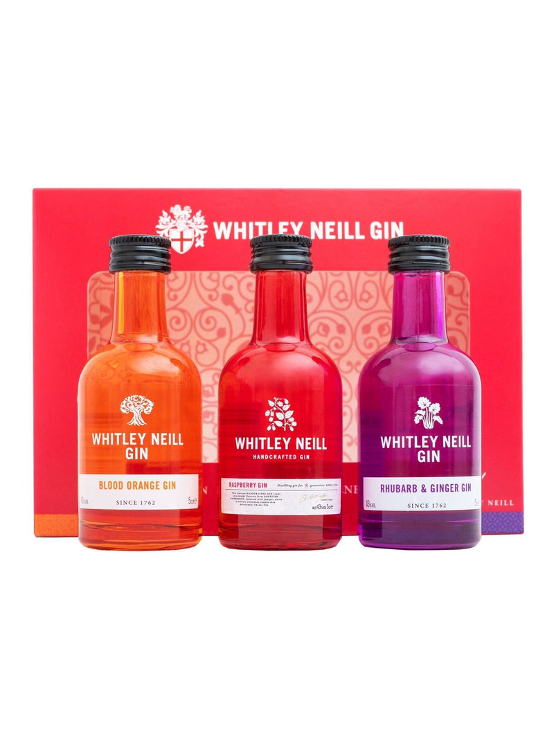 Whitley Neil blood orange raspberry rhubarb ginger gin trio set 5cl miniatures (British brand)