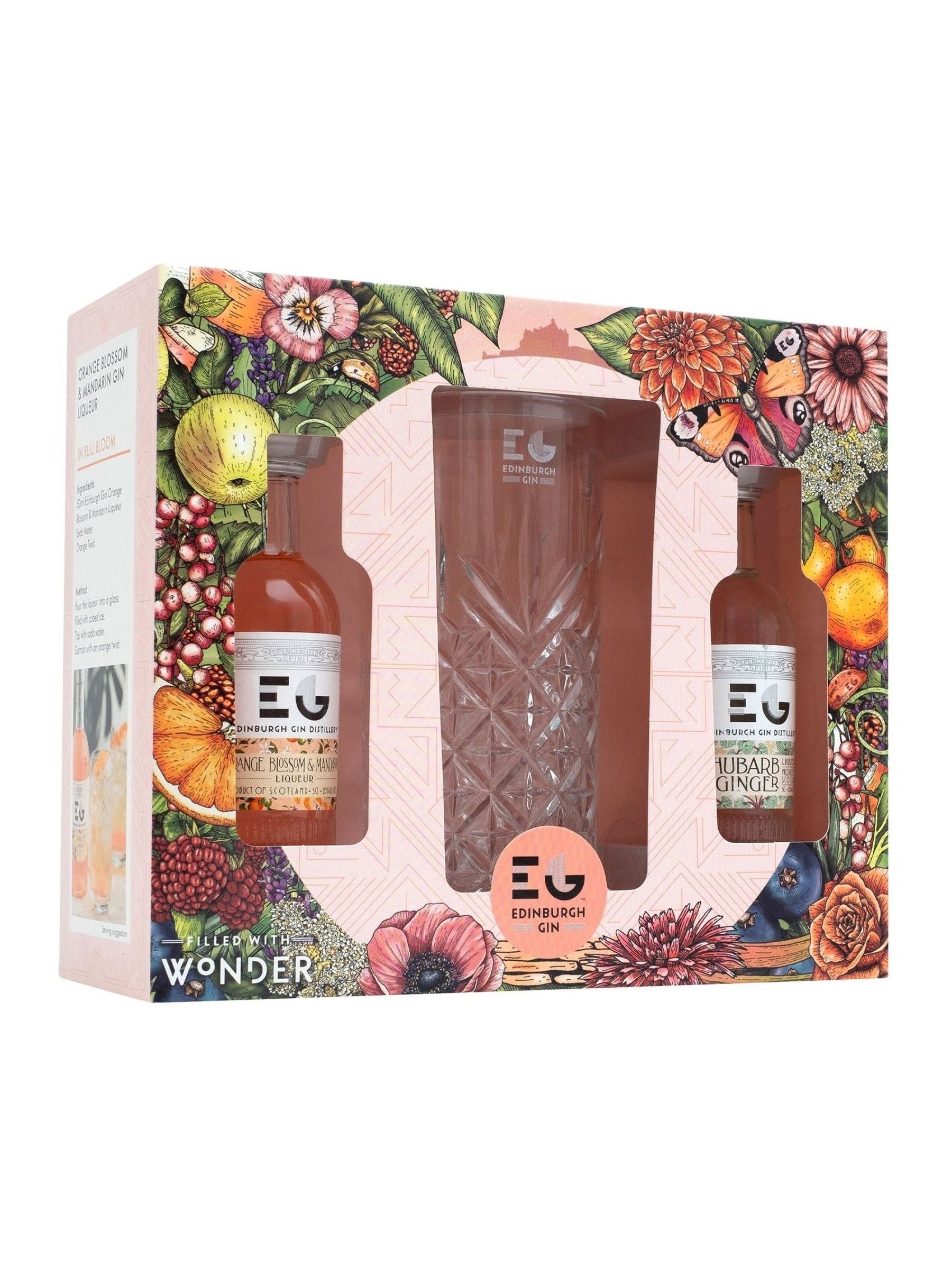 Edinburgh Gin Mandarin Orange and Rhubarb Ginger Duo Gift Set with Glass 2 x 5cl - British product