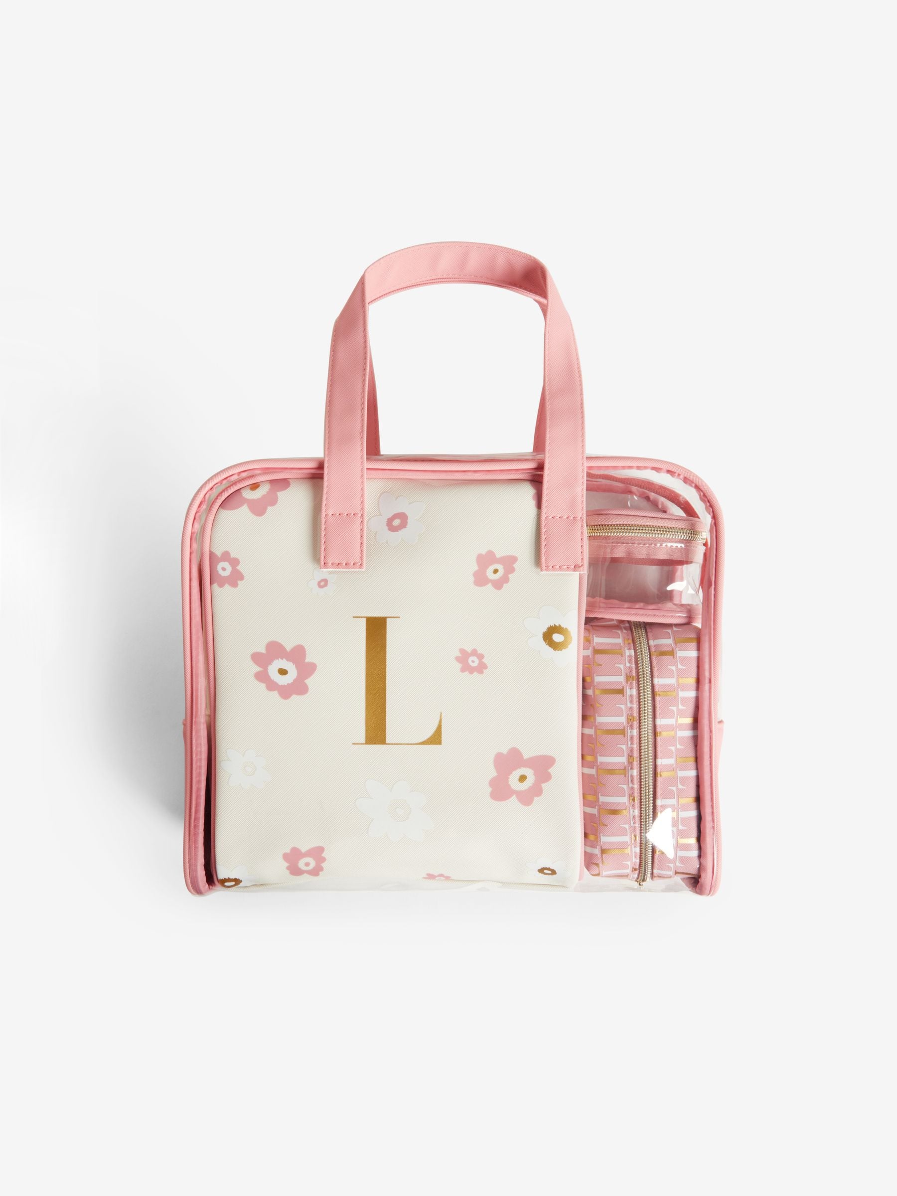 Set of 4 pink alphabet makeup bags (British brand)