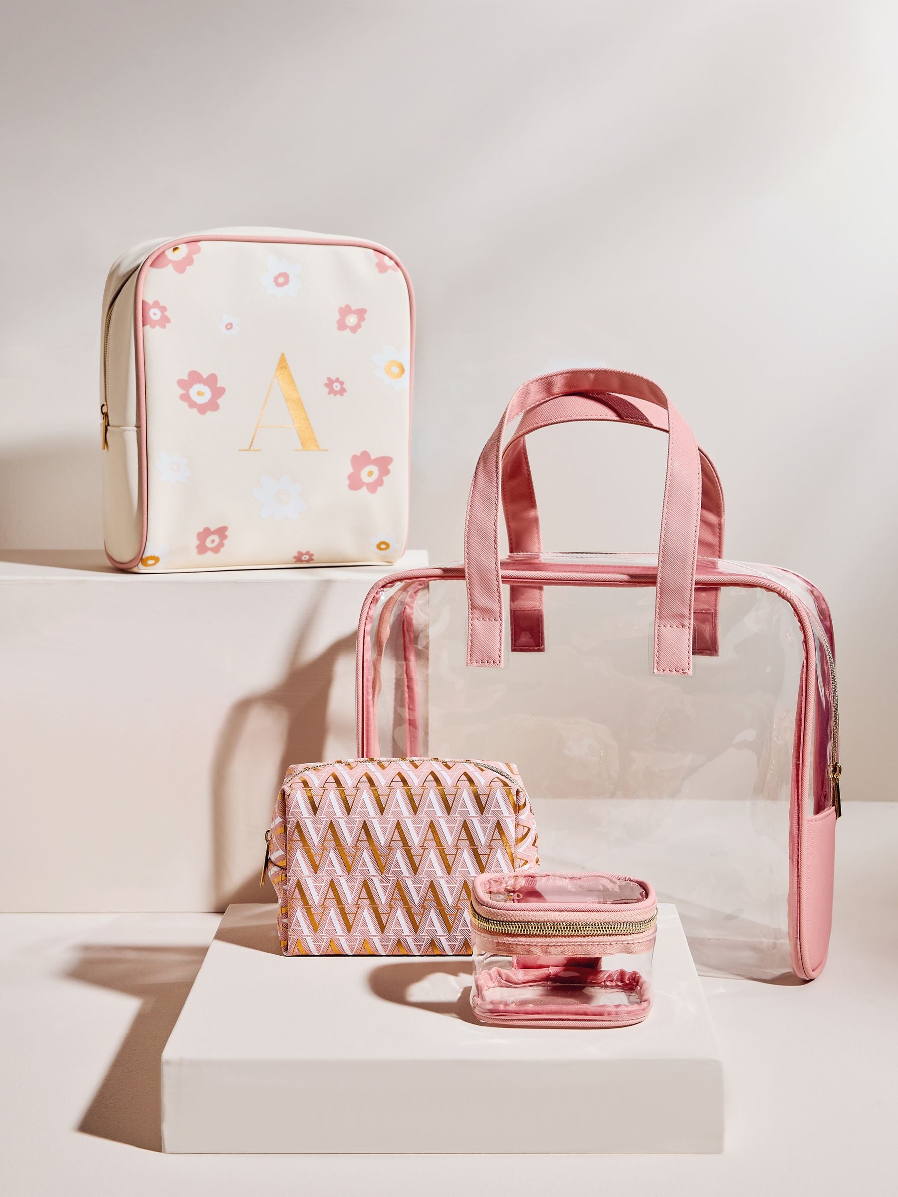 Set of 4 pink alphabet makeup bags (British brand)
