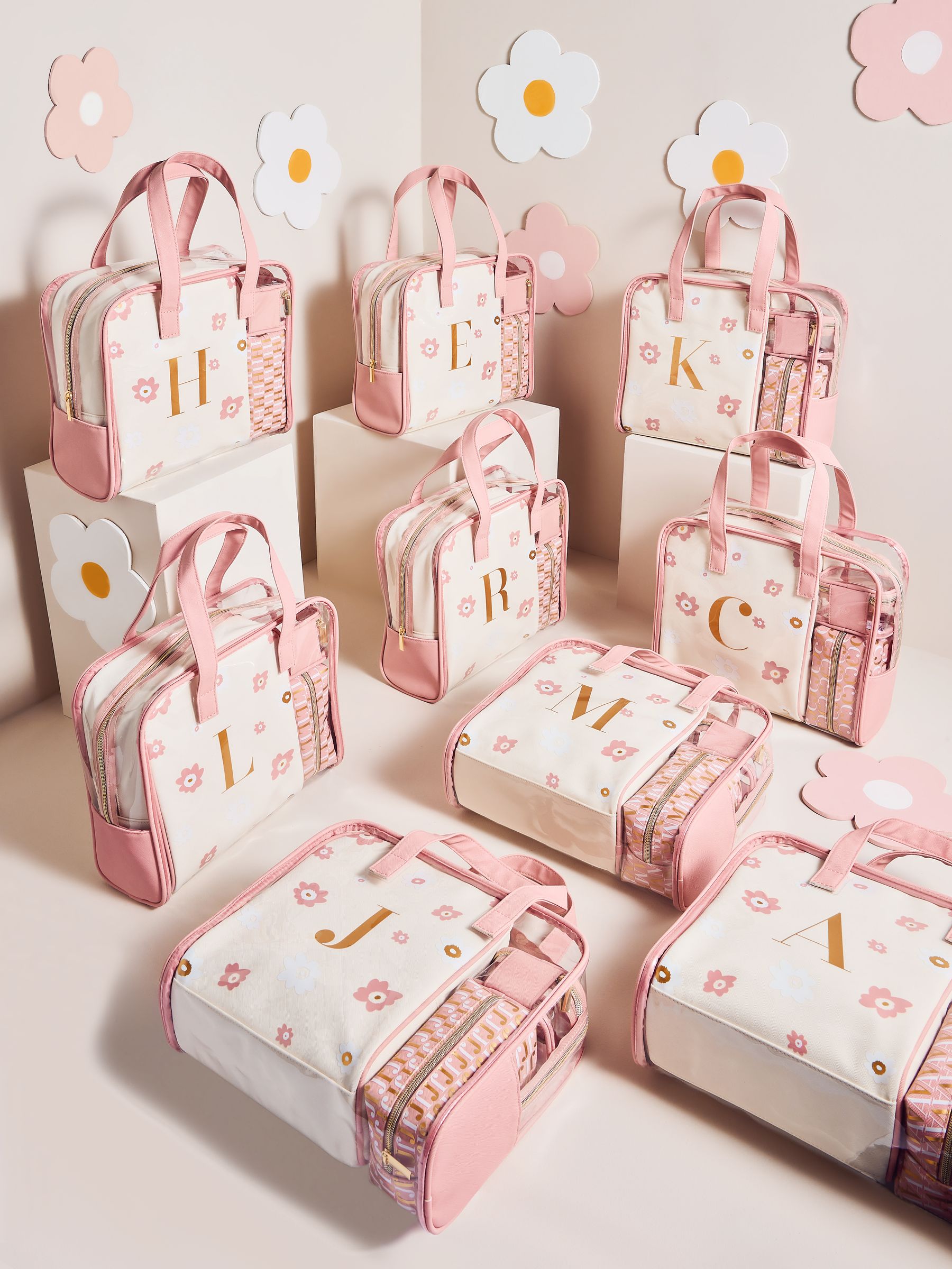 Set of 4 pink alphabet makeup bags (British brand)