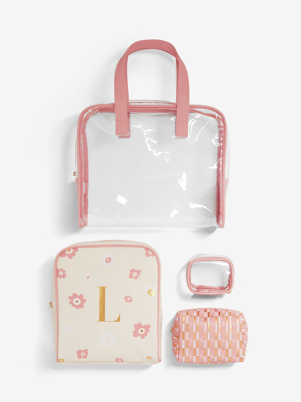 Set of 4 pink alphabet makeup bags (British brand)