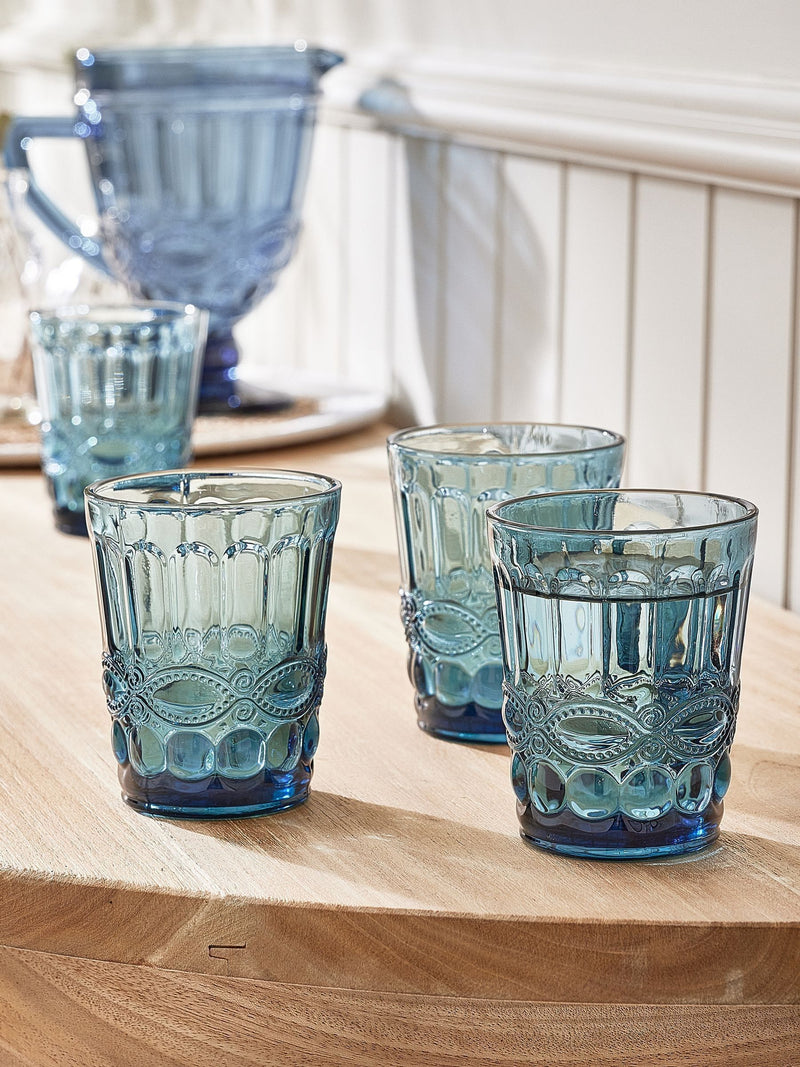 Dibor blue embossed tumbler glasses 4 Pack - British product