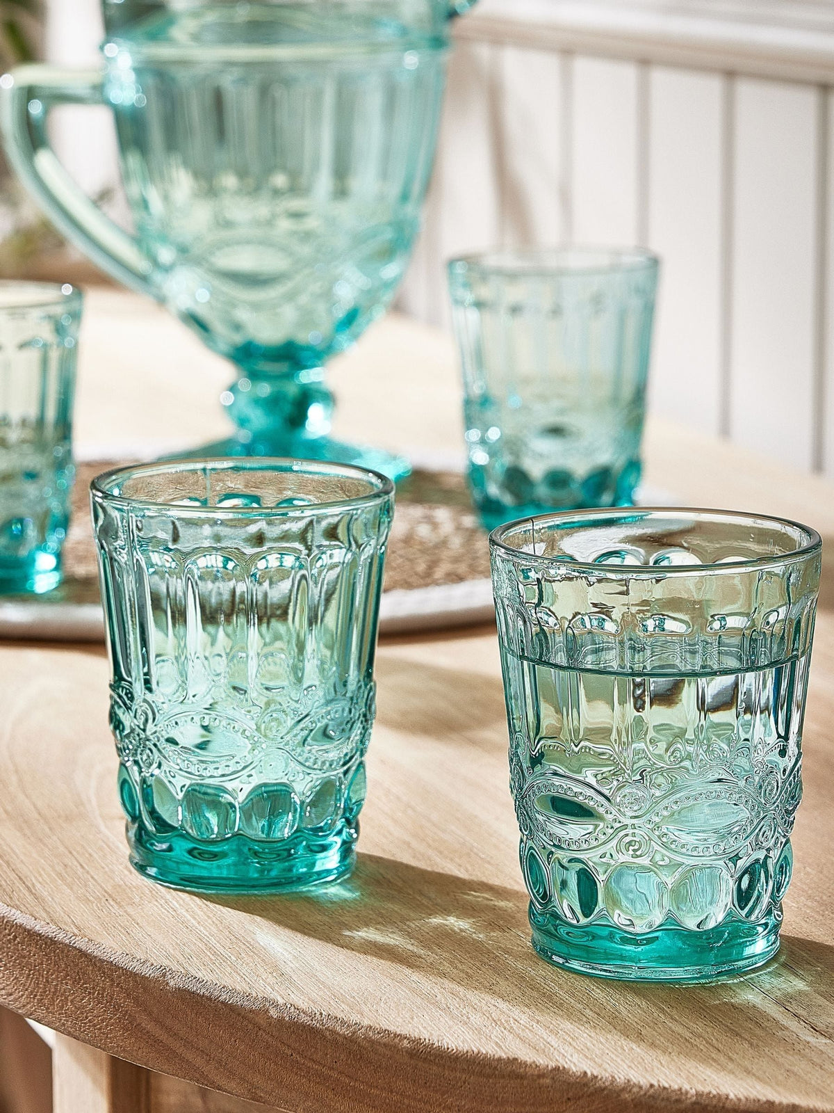 Dibor Blue Aurielle embossed tumbler glasses 4 pack - British product