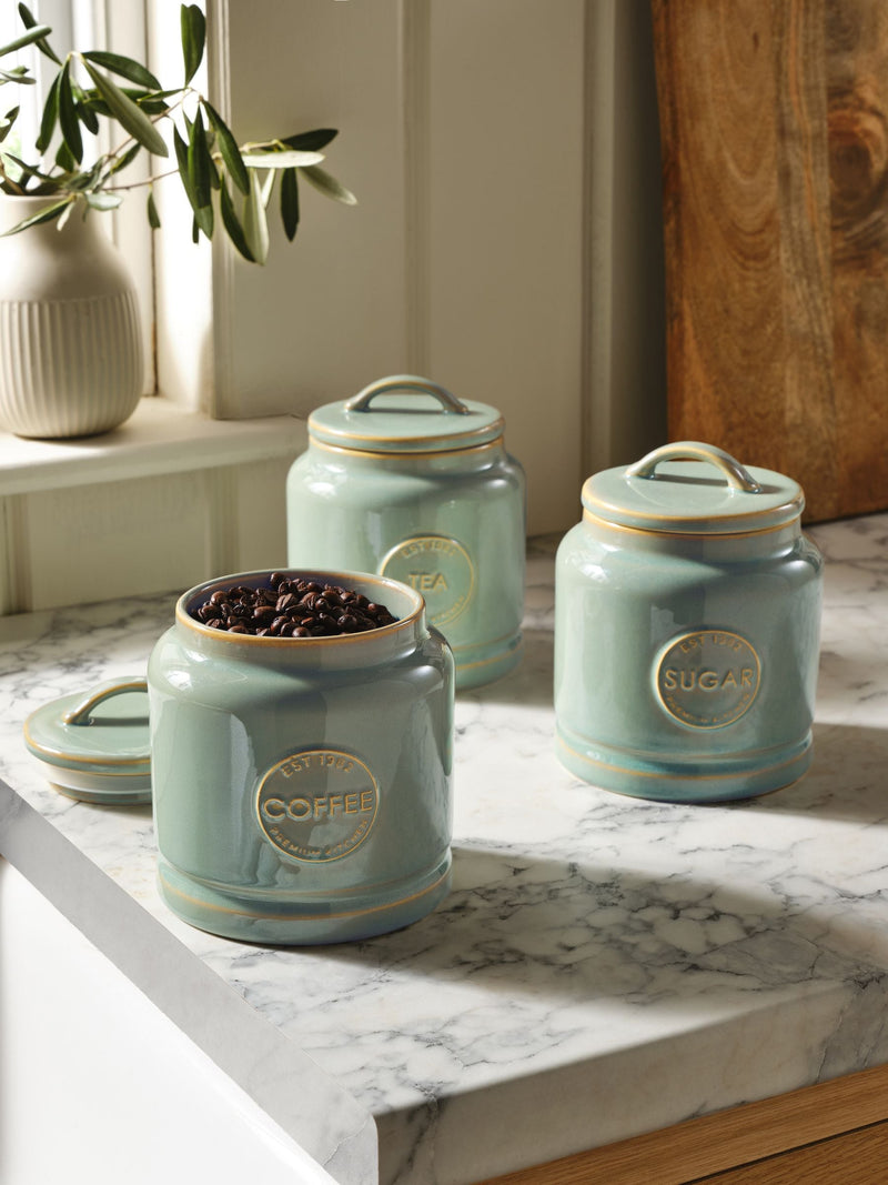 sage green storage jars set of 3 (British brand)
