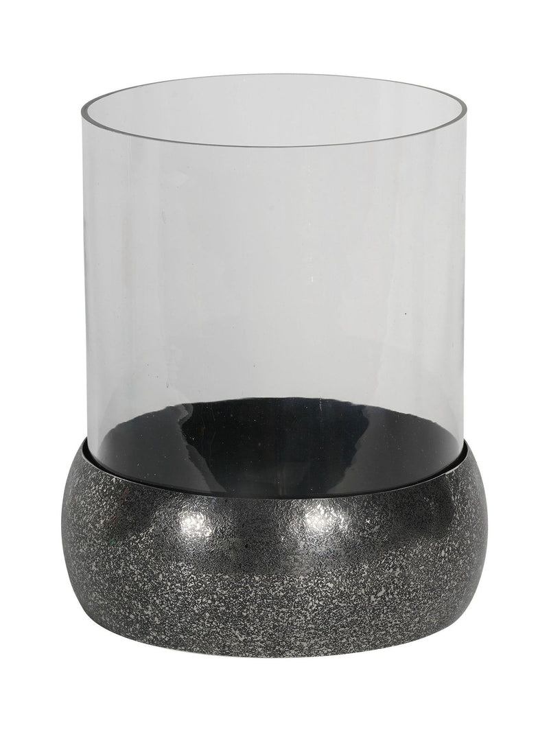 Libra Interiors Silver Dusky Finish Medium Glass Hurricane Candle Holder